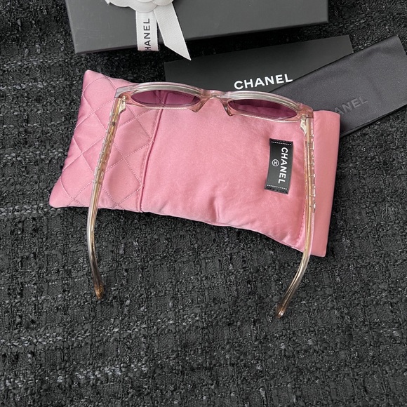 Auth NIB Chanel 71280 Crystal Logo Gold Glitter Rectangle Sunglasses - Picture 6 of 13